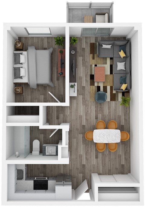 Floor plan for 1 bed, 1 bath, 540 sqft